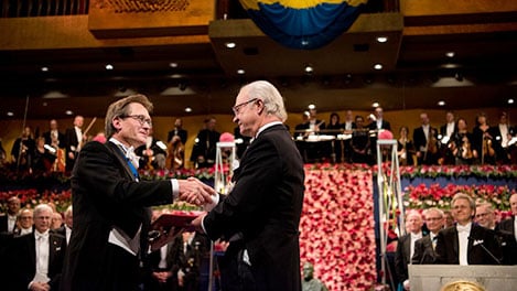 Bernard L. Feringa receiving his Nobel Prize from H.M. King Carl XVI Gustaf of Sweden