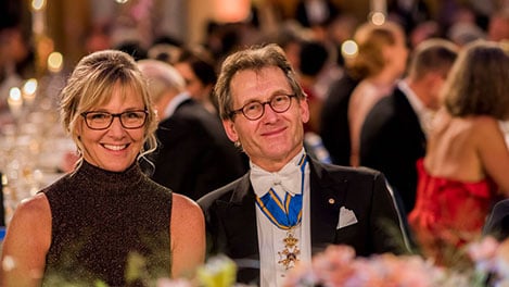 Benard L. Feringa and Jenni Ahlin, journalist, at the table of honour at the Nobel Banquet