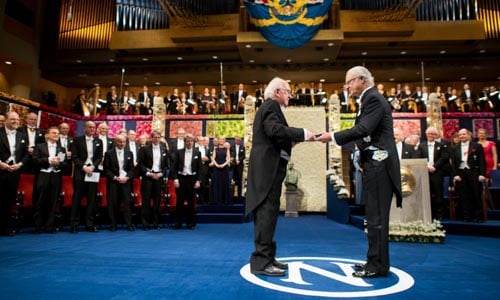 Physics Laureate Peter Higgs receiving his Nobel Prize