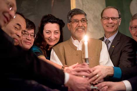 Kailash Satyarthi and the 2014 Nobel Laureates during his visit to the Nobel Foundation