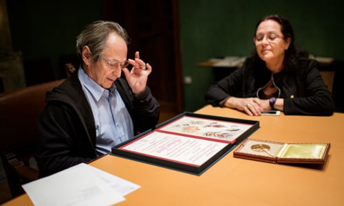 Michael Levitt and his wife Rina Levitt visit the Nobel Foundation