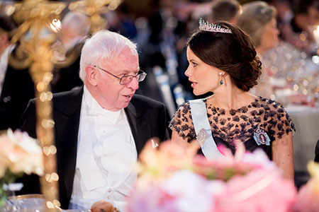 Tomas Lindahl and Sweden's Princess Sofia at the table of honour at the Nobel Banquet, 10 December 2015