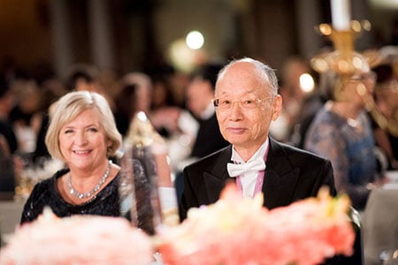 Satoshi Ōmura (right) and Ulla LÃ¶fven (left) at the Nobel Banquet.