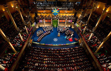 A bird's eye photo of the 2014 Nobel Prize Award Ceremony