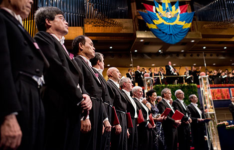 The Nobel Laureates on stage at the Nobel Prize Award Ceremony