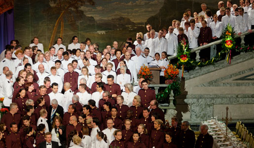 All servers and staff assembled at the stairs of the Blue Hall