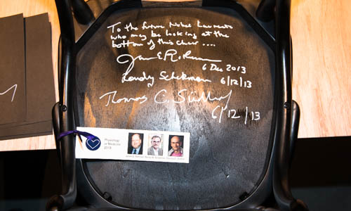 A chair signed by all 2013 Medicine Laureates at the Nobel Museum in Stockholm