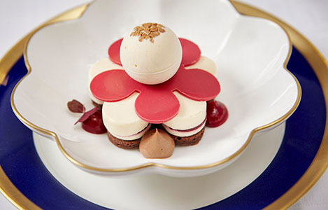 A beautiful dessert: coffee and almond flavoured cherry blossom
