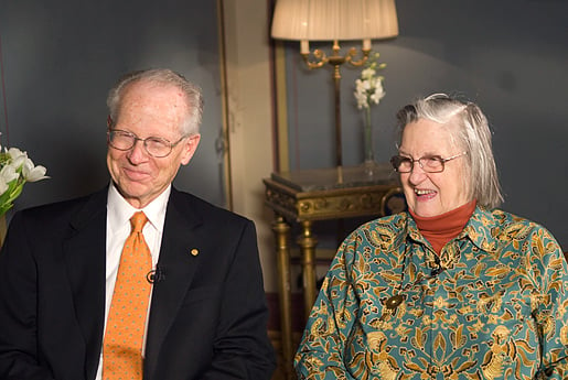 Oliver E. Williamson and Elinor Ostrom at their interview with Nobelprize.org in Stockholm.