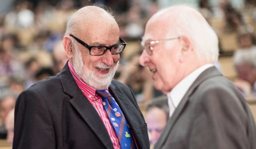 François Englert (left) and Peter Higgs (right) at a CERN seminar, 2012.