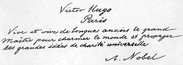 Nobel's note to Victor Hugo.