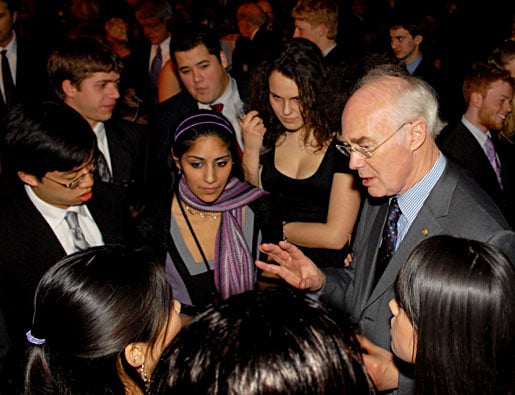 Sir Martin J. Evans and students