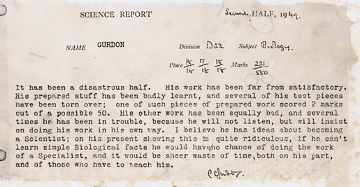 Sir John B. Gurdon's science report card from Eton College, 1949