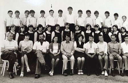 Stefan Hell with grade eight schoolmates and teachers of the German division of elementary school in Santana, Romania in 1977.