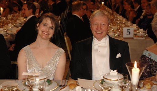 Jules A. Hoffmann and Mrs Nancy Joy Riess, wife of Physics Laureate Adam G. Riess, at the Nobel Banquet