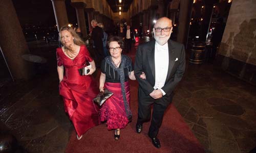 François Englert arrives at the Nobel Banquet at the Stockholm City Hall on 10 December 2013 together with his wife Mrs Mira Nikomarow.