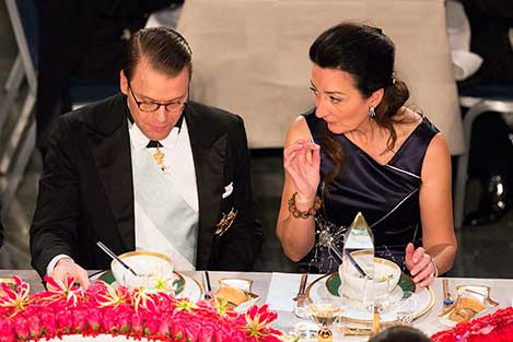 Sweden's Prince Daniel and May-Britt Moser at the table of honour at the Nobel Banquet.