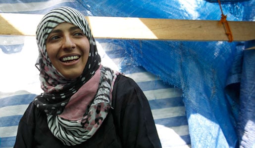 Tawakkol Karman, in Sanaa, Yemen, in a tent during a sit-in, on 5 October, 2011