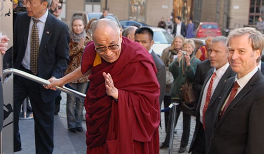 The Dalai Lama arriving at the Nobel Museum