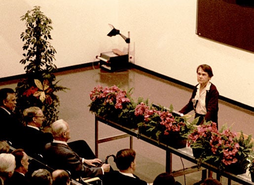 Barbara McClintock delivering her Nobel Lecture