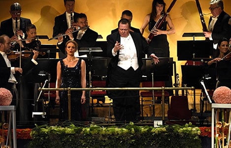 Swedish soprano soloist Elin Rombo together with the Royal Stockholm Philharmonic Orchestra performed during the Nobel Prize Award Ceremony