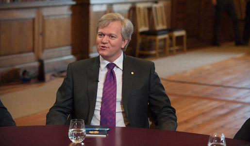 Brian P. Schmidt at Nobel Media's taping of the TV-program Nobel Minds in the Bernadotte Library at the Royal Palace, 9 December 2011