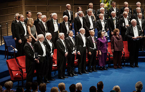 All 2015 Nobel Laureates on stage