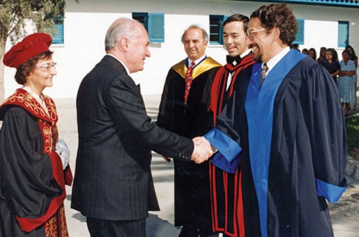 With the President of the Republic, George Vassiliou, at the new University of Cyprus, early 1990s