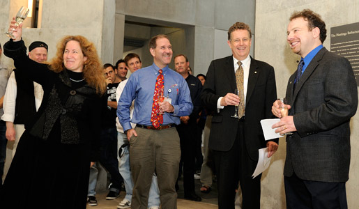 Colleagues at Johns Hopkins University proposing a toast for Adam Riess, 2011 Nobel Laureate in Physics