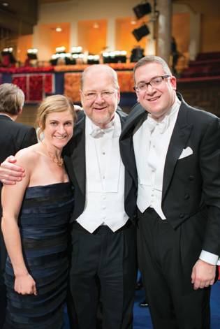 With my children, Lisa and Matthew on the stage in the Concert Hall in Stockholm, immediately after the conclusion of the Nobel Prize Ceremony, December 10, 2013. (Courtesy of Alexander Mahmoud and the Nobel Foundation).