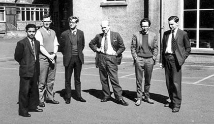 Standing on the right with Douglas Anderson and my fellow postgraduate students at Kings Buildings, University of Edinburgh.