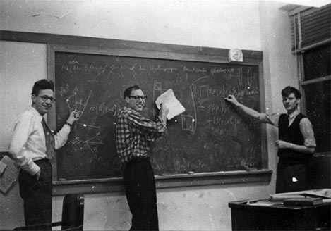 Ronald Peierls, Marvin Litvak and David Thouless, Cornell graduate students, 1958.