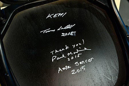 The chair signed by all 2015 Chemistry Laureates at the Nobel Museum in Stockholm, 6 December 2015.