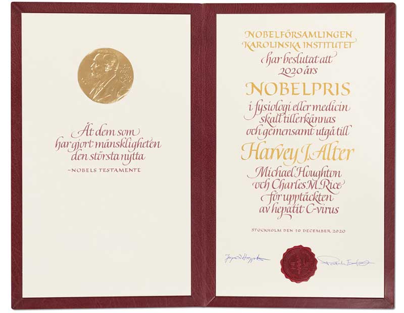 Harvey J. Alter's Nobel Diploma