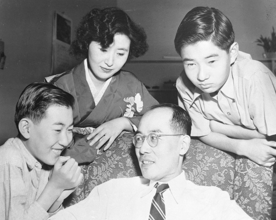 Hideki Yukawa with his wife Sumiko and two sons Harumi and Takaaki