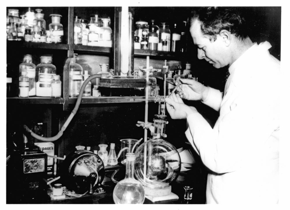 Linus Pauling in his laboratory