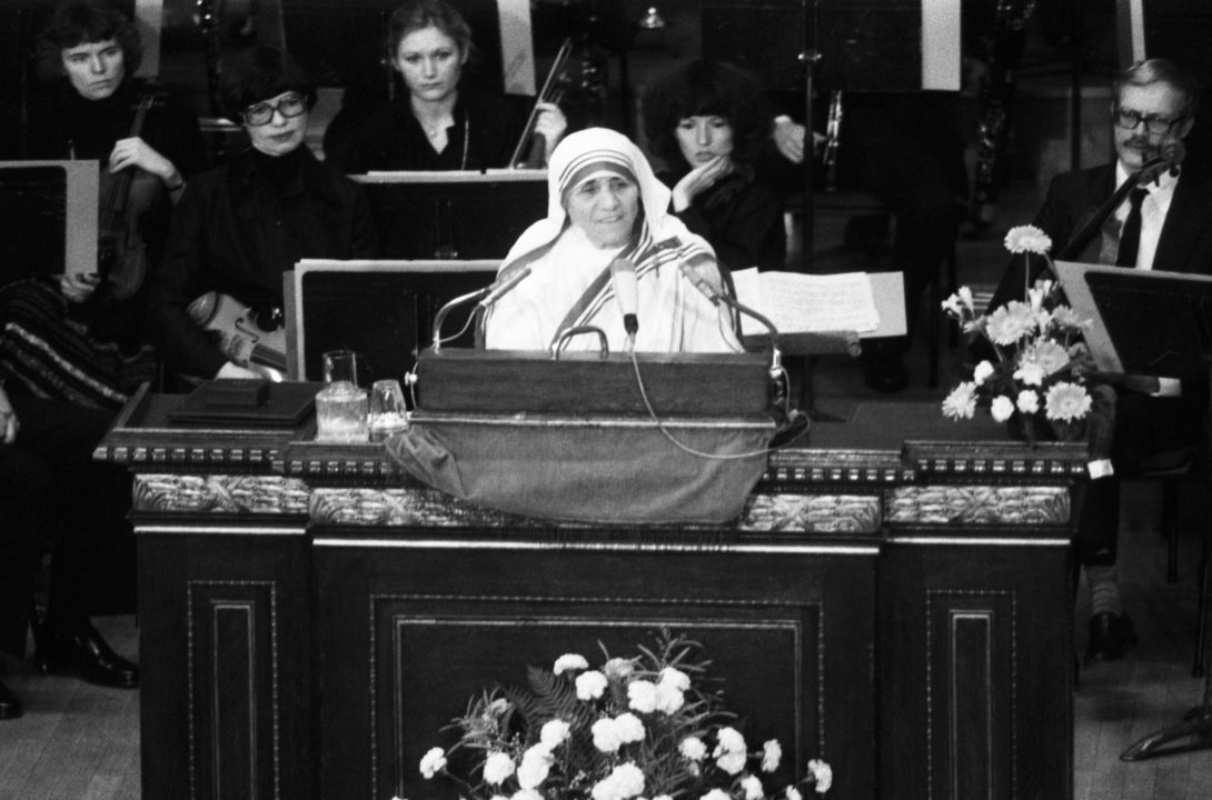 A nun delivering a speech